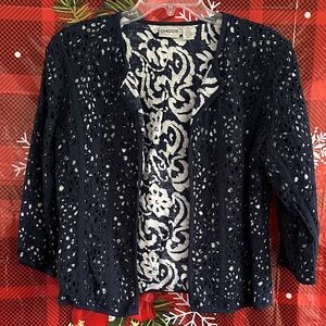 Chico's Navy Blue Eyelet Jacket